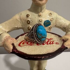 Vintage Stauer Turquoise Sterling Silver Ring Size 7 .925